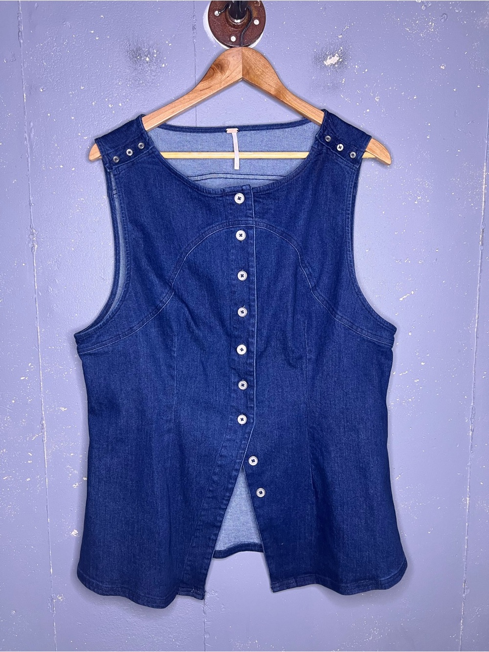 Free People Dark Blue Denim Button Tank